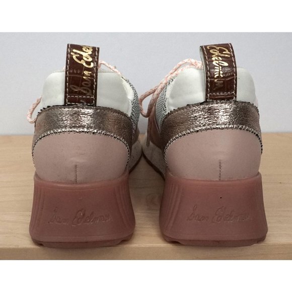SAM EDELMAN White Pink Lace Up Fabric Leather Darsie Gold Sneakers Shoes Sz 8.5 - Picture 6 of 11